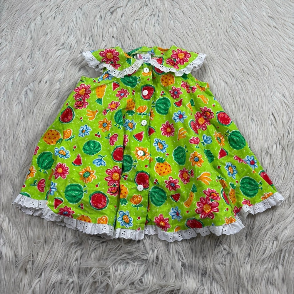 Vintage Kole Kole Girl's 2T Fruit Print Button Front A-Line Dress Made in Hawaii